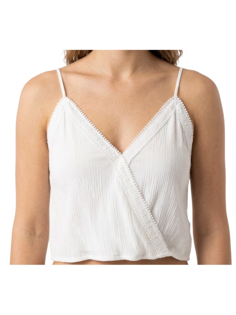 White Cropped Camisole Top with Lace Trim